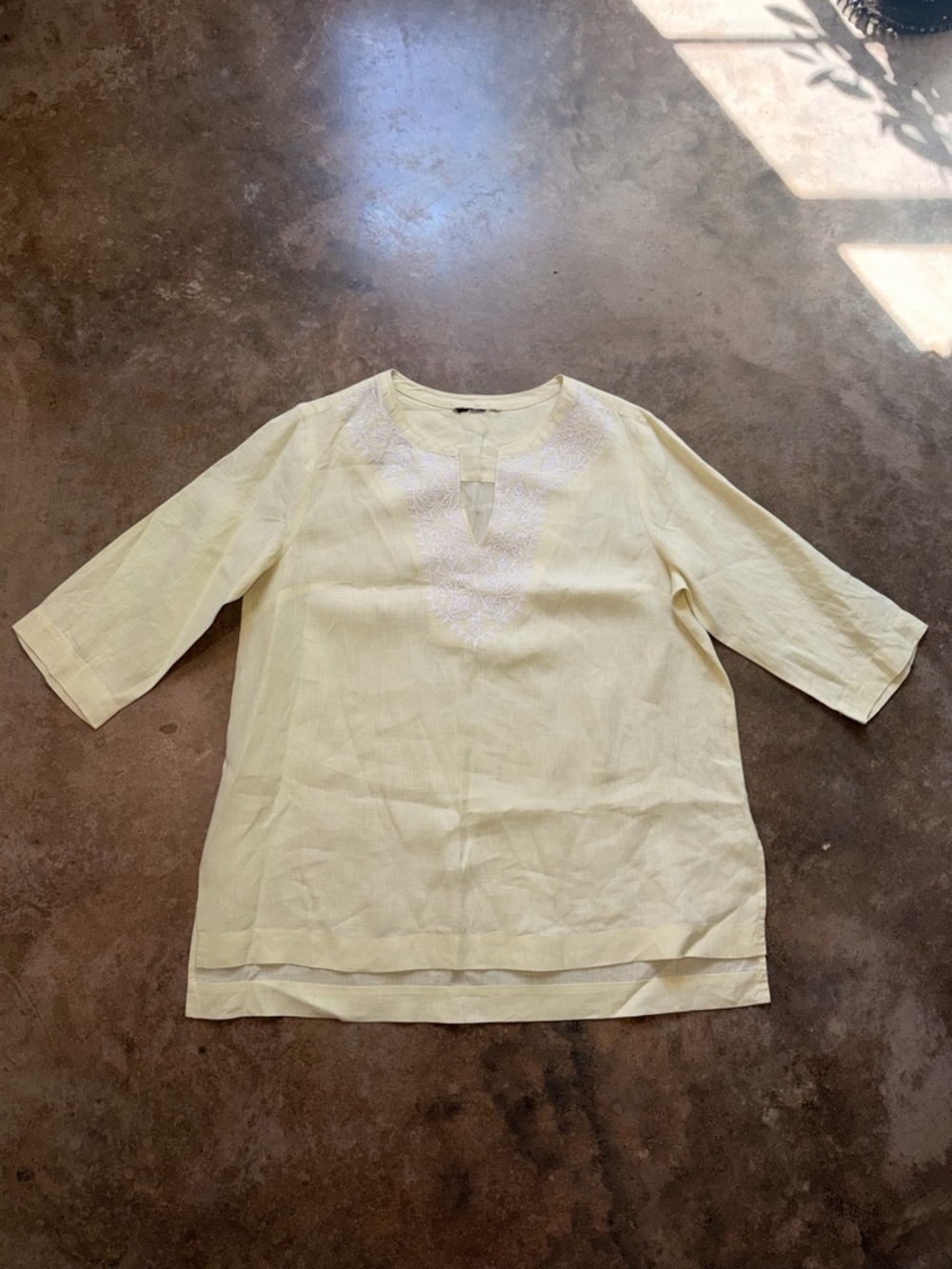 Jones New York Linen Embroidered Tunic Swim Cover Up Yellow Large